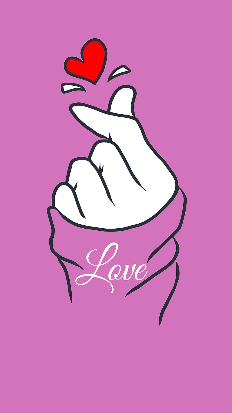 Korean love sign, korea, pink, hand, heart, HD phone wallpaper ...