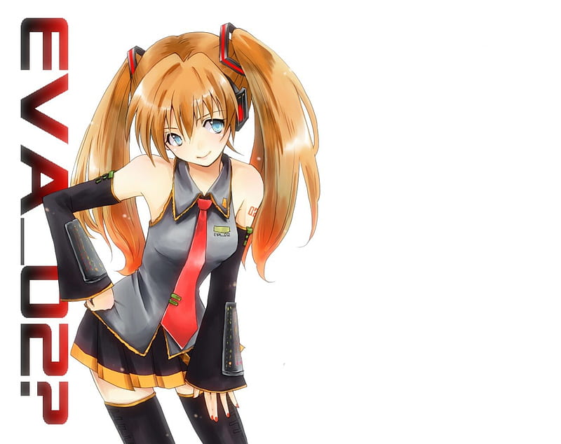 EvaCaloid, pretty, cosplay, tie, crossover, nice, twin tail, anime, neon, hot, anime girl, Asuka Langley Soryu, vocaloids, long hair, vocaloid, female, lovely, twintail, genesis, skirt, twintails, asuka, sexy, twin tails, evangelion, plain, cute, neon genesis evangelion, girl, eva, simple, orange hair, HD wallpaper