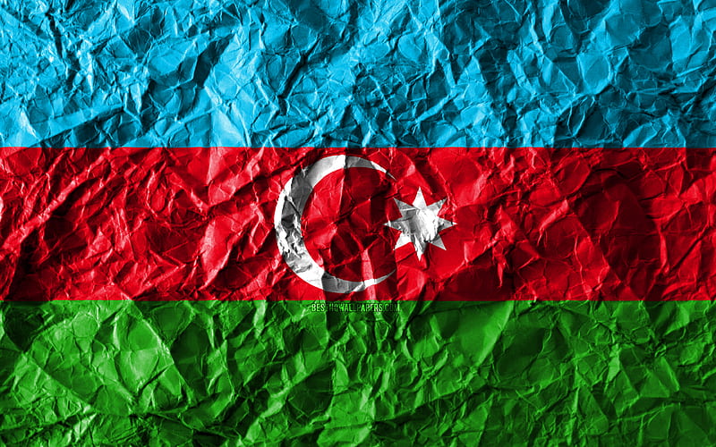 Azerbaijani flag crumpled paper, Asian countries, creative, Flag of Azerbaijan, national symbols, Asia, Azerbaijan 3D flag, Azerbaijan, HD wallpaper