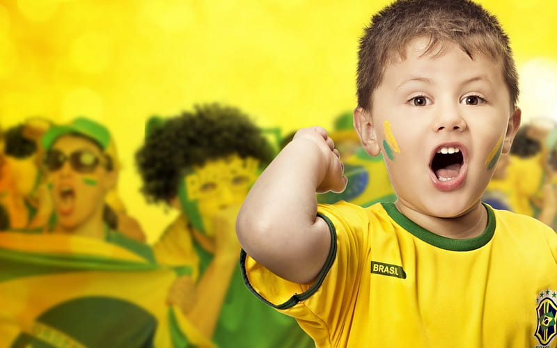 Victory!, World Cup, victory, yellow, FIFA, boy, green, brazil, football, child, HD wallpaper