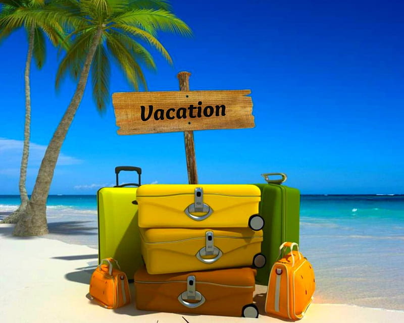 Vacation, beach, words, Luggage, HD wallpaper