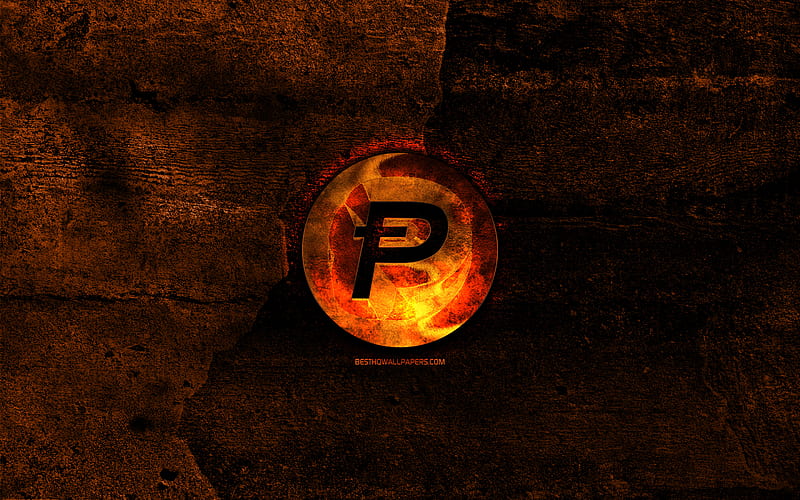 PotCoin fiery logo, orange stone background, creative, PotCoin logo, cryptocurrency, PotCoin, HD wallpaper