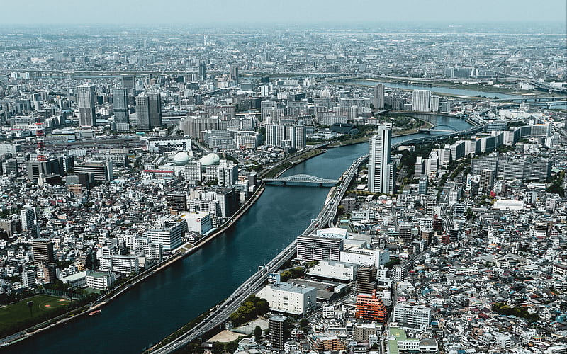 Tokyo, modern city, river, metropolis, capital of Japan, city landscape, Tokyo cityscape, japan, HD wallpaper