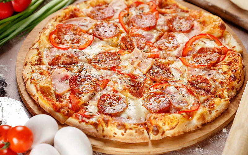 pizza, fast food, sausage, Italian pizza, HD wallpaper