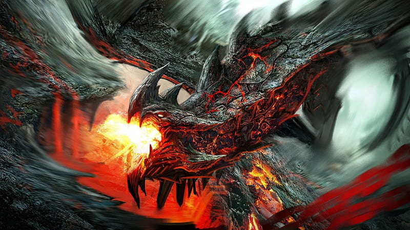 fire breathing lava dragon, lava, fire, breathing, dragon, HD wallpaper