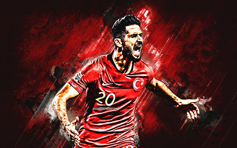 Emre Akbaba, goal, red stone, Turkey National Team, grunge, joy, Akbaba, soccer, Turkish football team, HD wallpaper