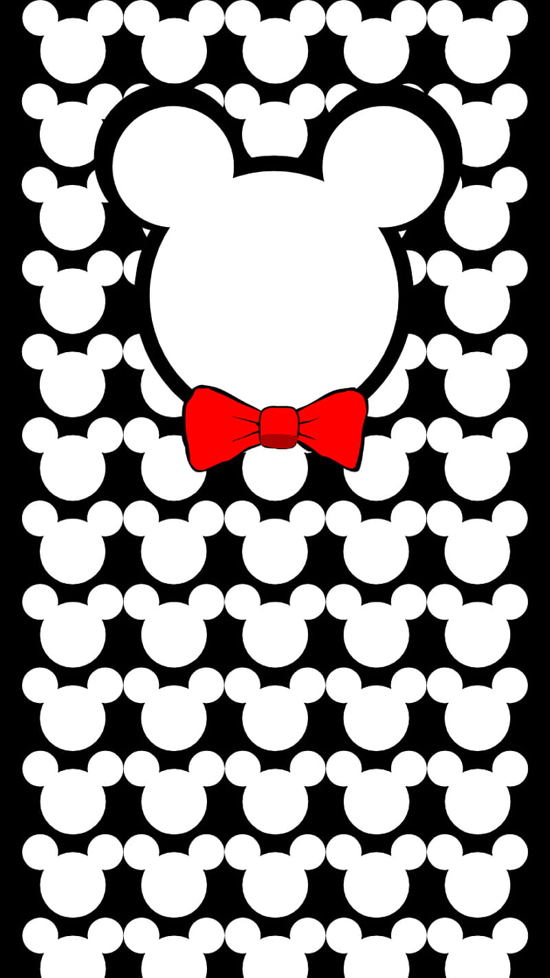 Mickey Bow, black and white, mouse, outline, pattern, red, white, white and red, HD phone wallpaper
