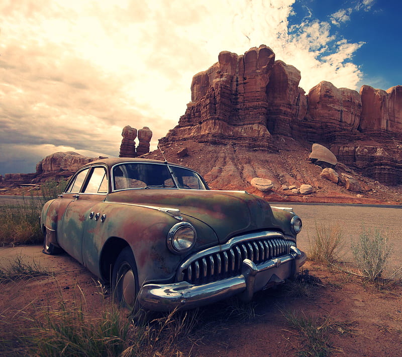 Desert Classic, antique, auto, canyon, car, vintage, HD wallpaper