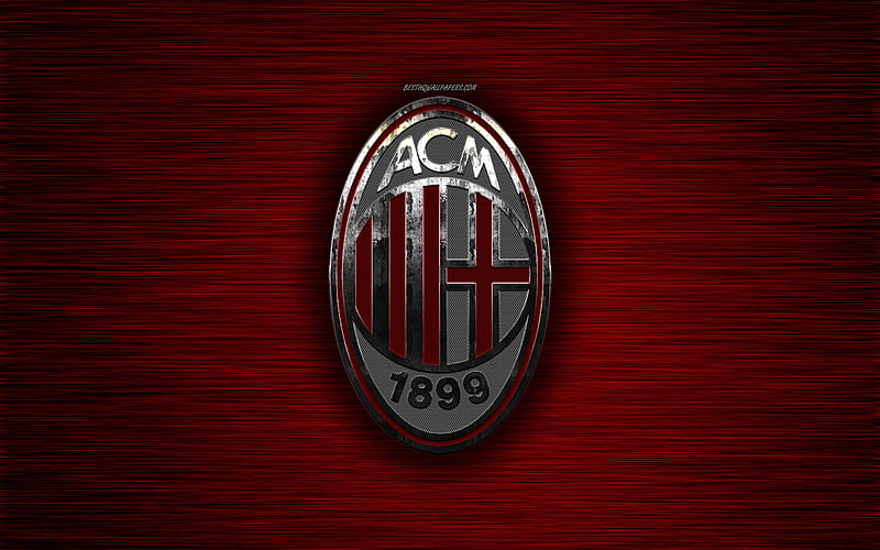 AC Milan, Italian football club, Rossoneri, red metal texture, metal logo, emblem, Milan, Italy, Serie A, creative art, football, HD wallpaper