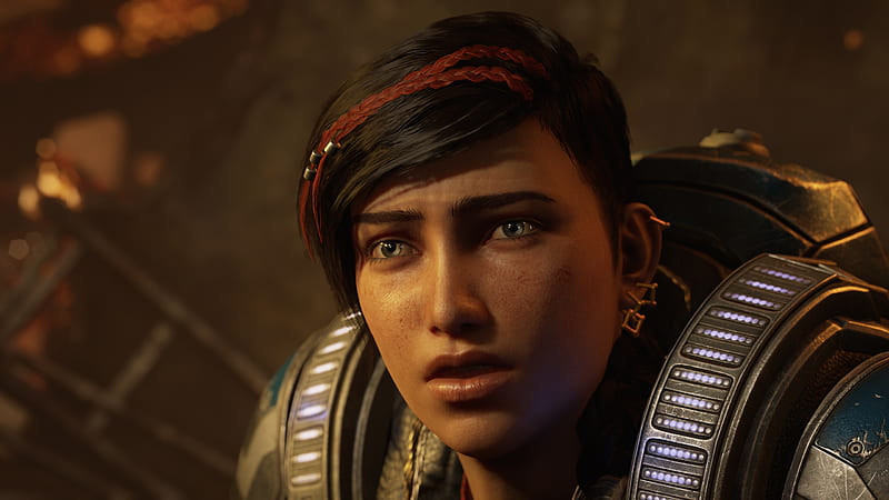 Gray Eyes Kait With Blur Background Gears 5, HD wallpaper