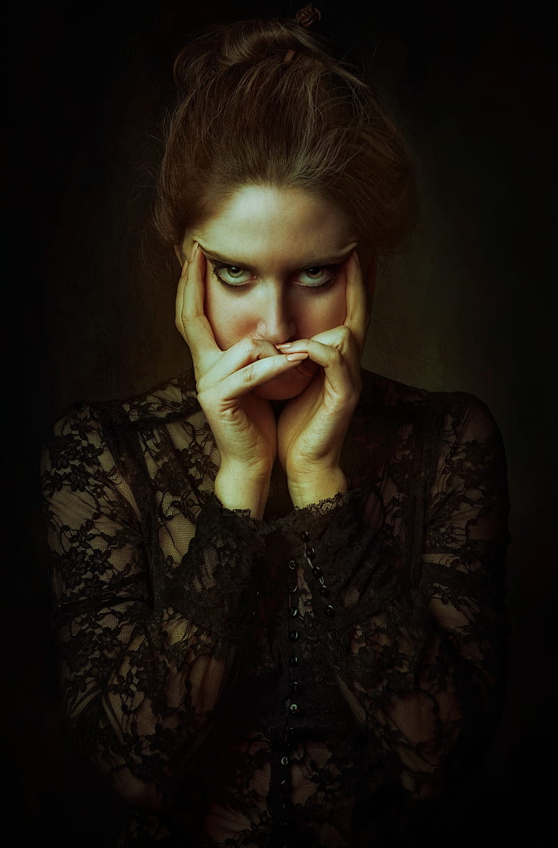 Zachar Rise, face, , portrait, women, hands, dark, model, HD phone wallpaper
