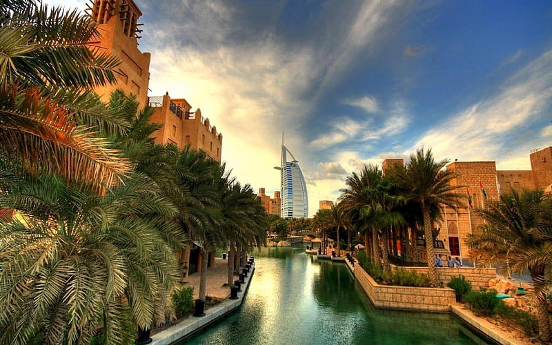 View of Dubai, architecture, modern, world, city, monuments, canal, streetscape, HD wallpaper