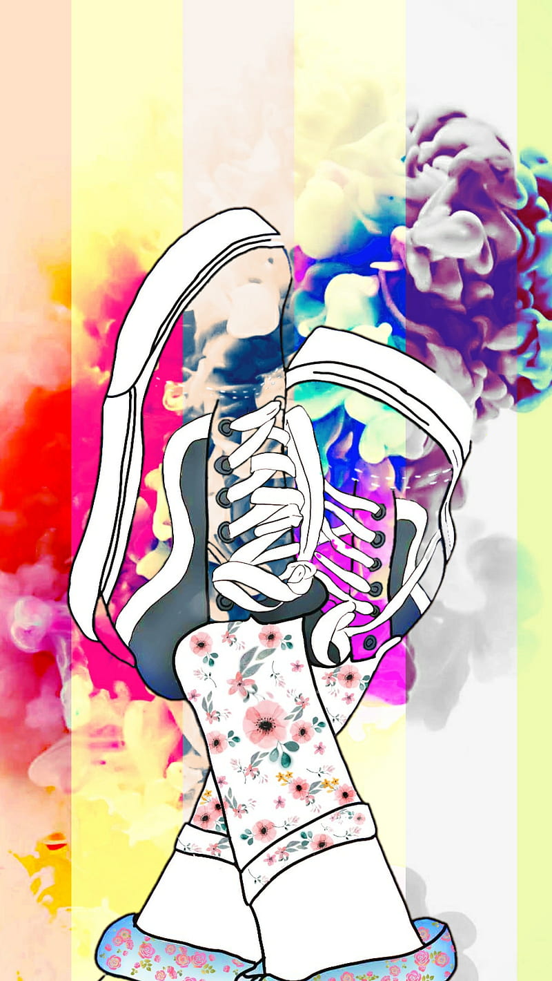 KicknIt, flowers, hipster, kicks, shoes, smoke, vans, HD phone wallpaper