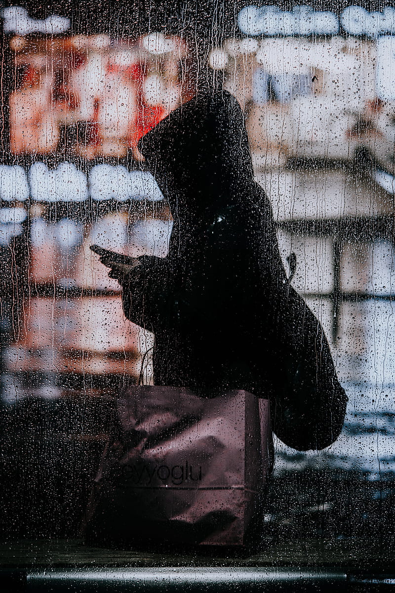 rain, silhouette, hood, drops, HD phone wallpaper
