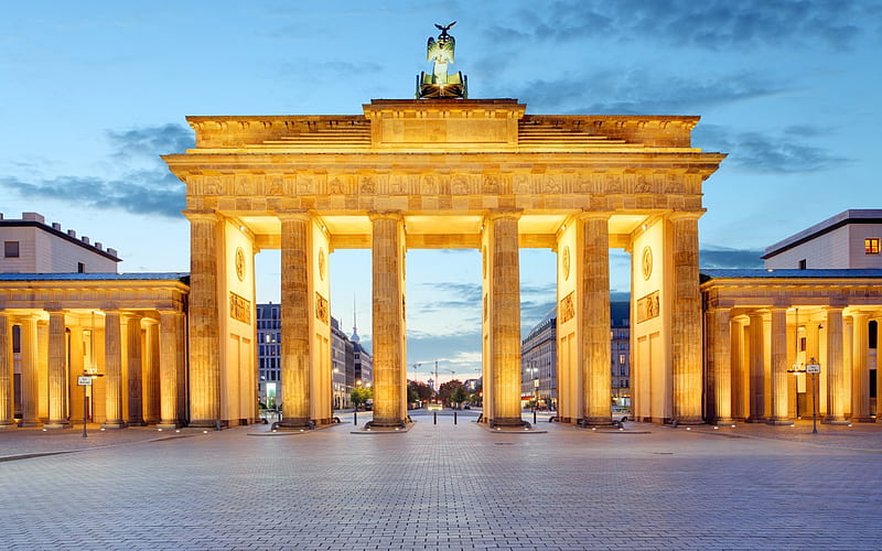 evening, Brandenburg Gate, Berlin, Germany, Berlin landmarks, HD wallpaper