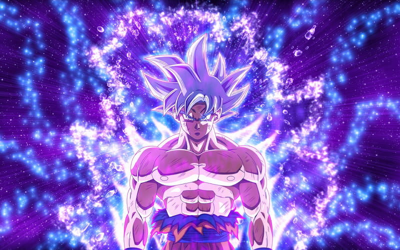 Ultra Instinct Goku, purple rays, Son Goku Dragon Ball, blue power, Migatte No Gokui, Mastered Ultra Instinct, Dragon Ball Super, Super Saiyan God, DBS, HD wallpaper