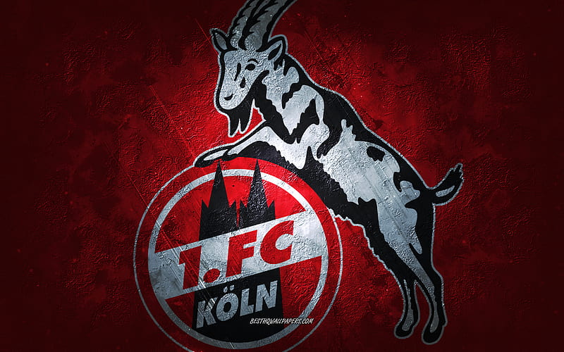 FC Koln, German football club, red stone background, FC Koln logo, grunge art, Bundesliga, football, Germany, FC Koln emblem, HD wallpaper
