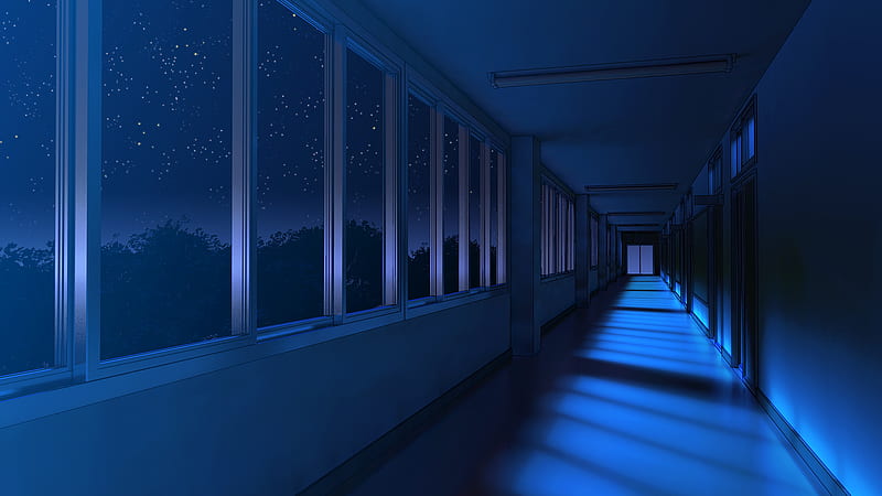 Anime, Original, Corridor, Night, Starry Sky, HD wallpaper