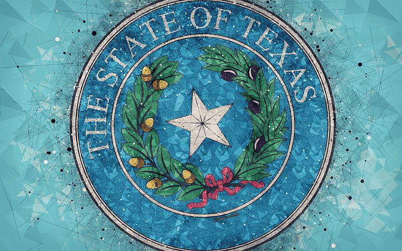 Seal of Texas emblem, geometric art, Texas State Seal, American states, blue background, creative art, Texas, USA, state symbols USA, HD wallpaper