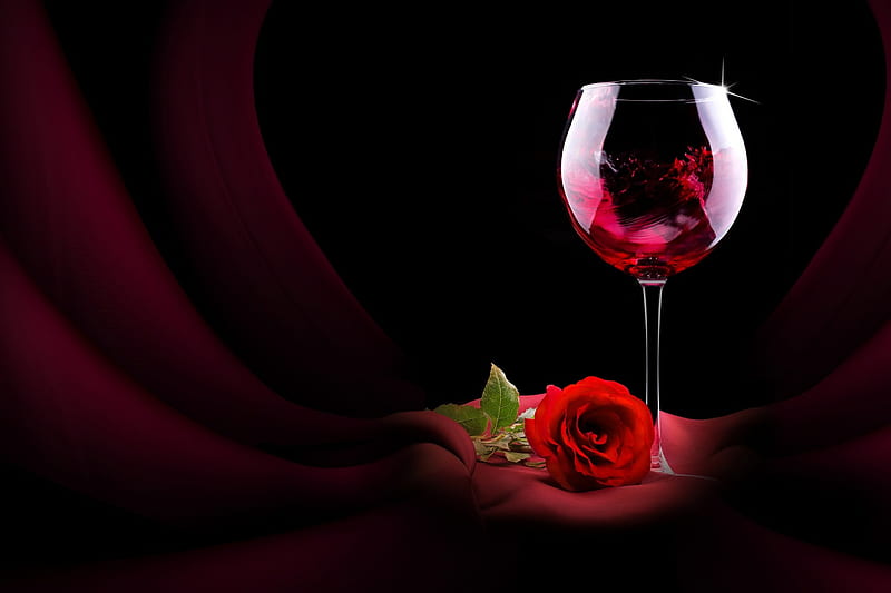 Rose and wine, Rose, Glass, Wine, Food, HD wallpaper