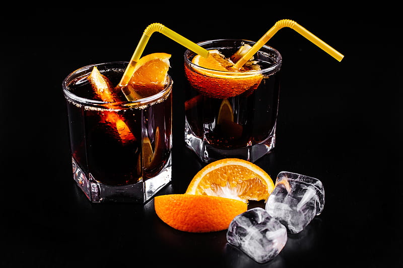❤️, Glasses, Cocktail, Orange, Drinks, Ice cubes, HD wallpaper