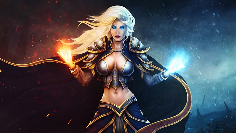 Fire And Ice, witch, fire, ice, magic, woman, HD wallpaper