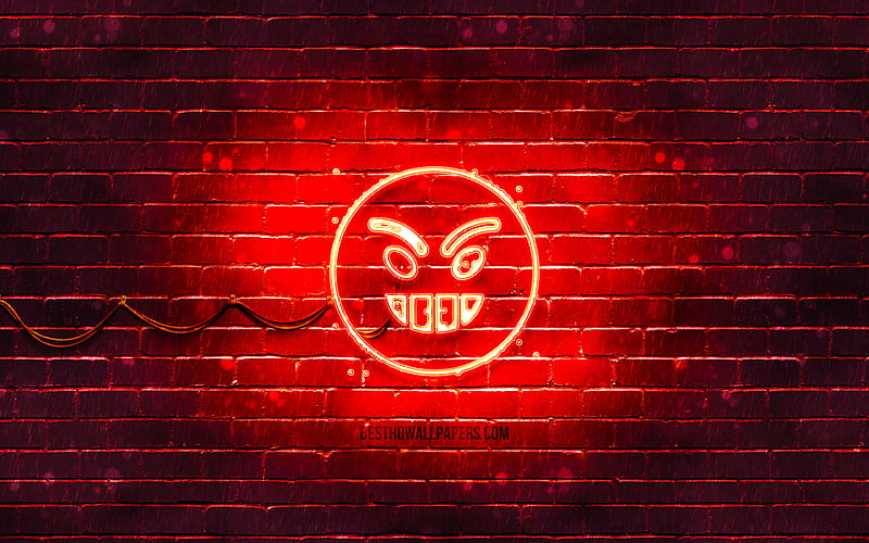 Anger neon icon red background, smiley icons, Anger Emotion, neon symbols, Anger, neon icons, Smiley, Anger sign, emotion signs, Anger icon, emotion icons, HD wallpaper