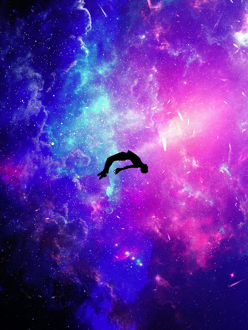Silhouette levitation, abduction, cosmos, float, floating, galaxy, levitate, space, universe, HD phone wallpaper