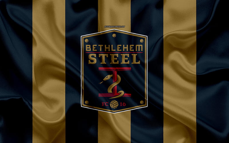 Bethlehem Steel FC American football club, logo, red black gold flag, Bethlehem Steel emblem, USL Championship, Chester, Pennsylvania, USA, silk texture, soccer, HD wallpaper