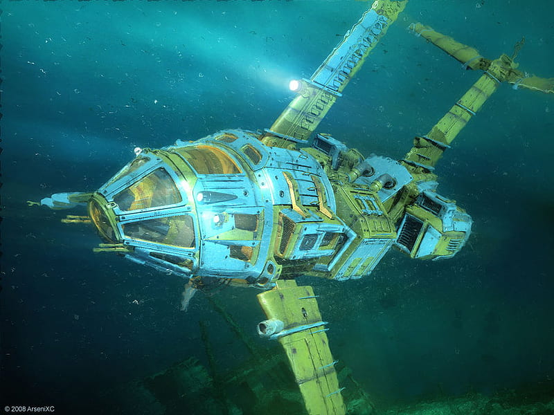 Submersed Submersible, submersible, underwater, exploring, ocean deep, HD wallpaper