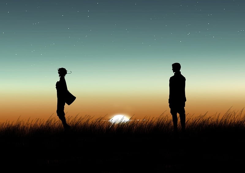 Hetalia, north italy aph, manga, sunset, silhouette, germany aph, italy aph, boy, duo, anime, HD wallpaper