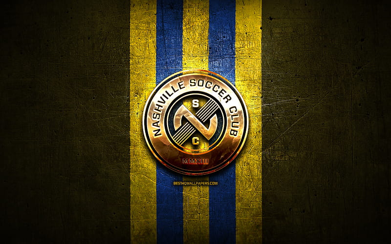 Nashville SC, golden logo, USL, yellow metal background, american soccer club, United Soccer League, Nashville SC logo, soccer, USA, HD wallpaper