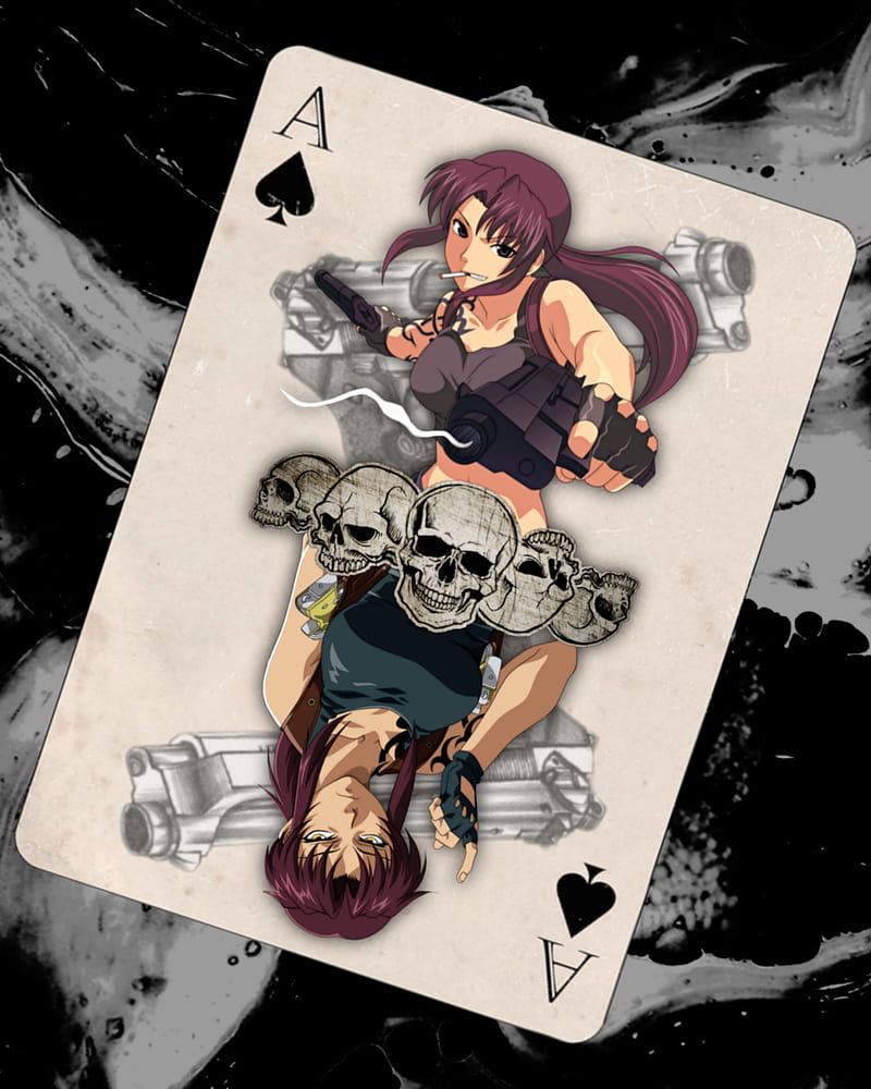 Revy Ace Black Lagoon Card Girl Skull Two Hands Hd Mobile Wallpaper Peakpx