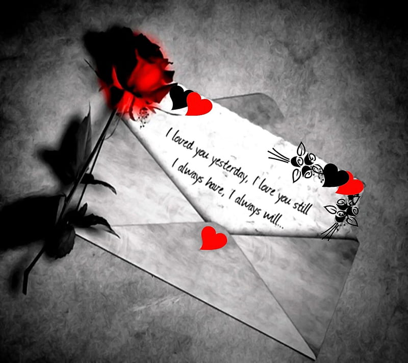 Love Letter , red, rose, love, red and black hearts, writing, letter, HD wallpaper