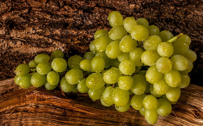 grapes, ripe fruit, white grapes, bunch of grapes, fruit, grapes on a wooden background, HD wallpaper