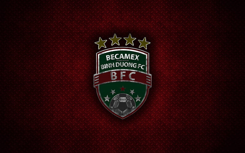 Becamex Binh Duong FC, metal logo, emblem, red metal background, vietnamese football club, th League, Vietnam, football, HD wallpaper