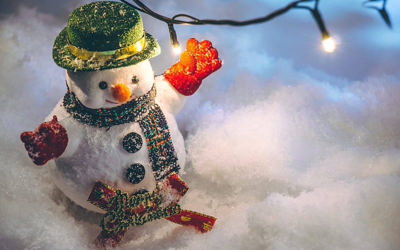 snowman, toy, garland, evening, winter, snowmen, New Year, Christmas, HD wallpaper