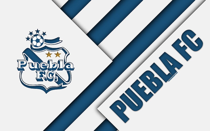 Puebla FC Mexican Football Club, material design, Club Puebla logo, blue white abstraction, Puebla de Zaragoza, Mexico, Primera Division, Liga MX, HD wallpaper