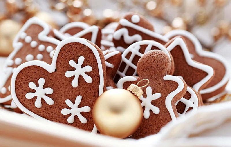 Ginger bread, shapes, brown, christmas, food, ginger, bread, cookie, nice, balls, HD wallpaper
