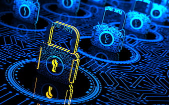 3d blue padlock, computer security, encryption, 3d lock, security blue background, digital security technology, security concepts, HD wallpaper