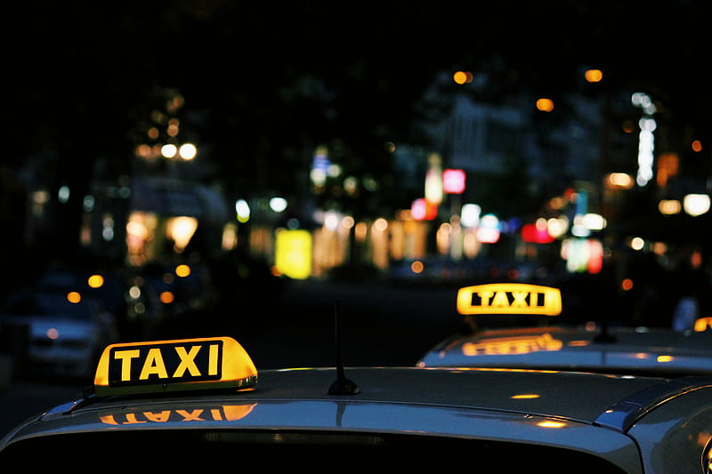 Taxi lights, carros, Transport, Lights, Taxi, Night, HD wallpaper