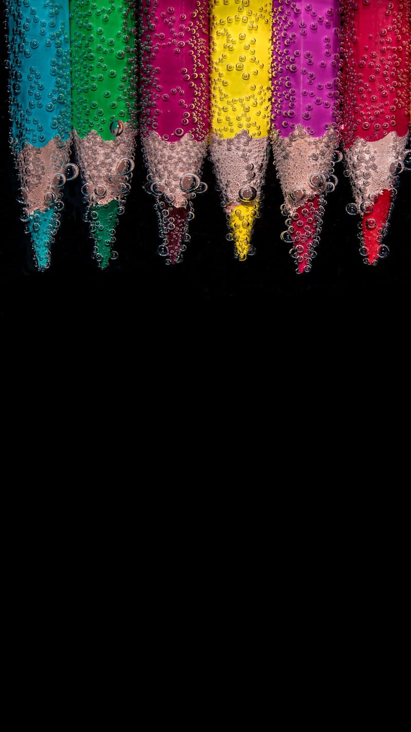 Pencil Bubbles, air bubbles, color pencils, colored pencils, in water, HD phone wallpaper