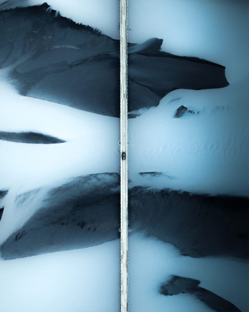 road, car, aerial view, ice, HD phone wallpaper