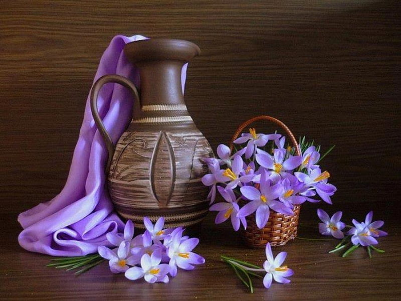Still Life, decoration, flowers, vase, bonito, purple style, home-style, HD wallpaper