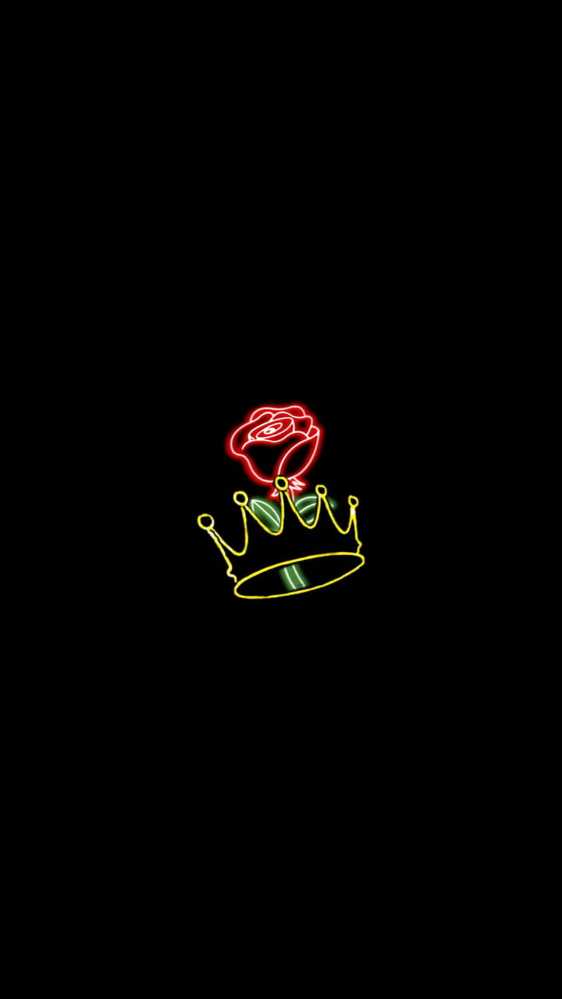 Rose crowned, black, cardinals, crown, crowns, dark, neon, pink, red, roses, HD phone wallpaper