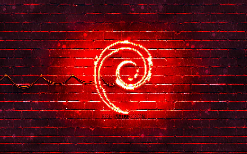 Debian red logo red brickwall, Debian logo, Linux, Debian neon logo, Debian, HD wallpaper