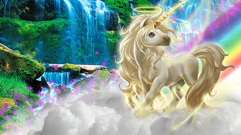 White Unicorn In Waterfall Background Unicorn, HD wallpaper