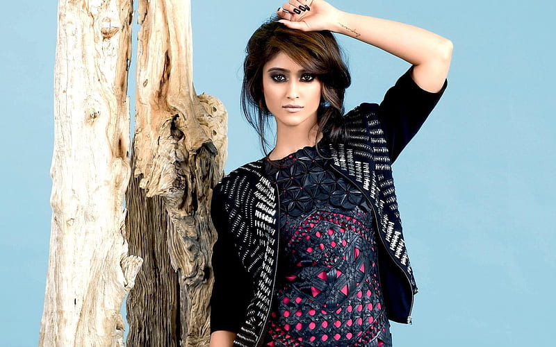 Ileana DCruz, Indian actress, hoot, make-up, black leather dress, beautiful woman, VOGUE India, HD wallpaper