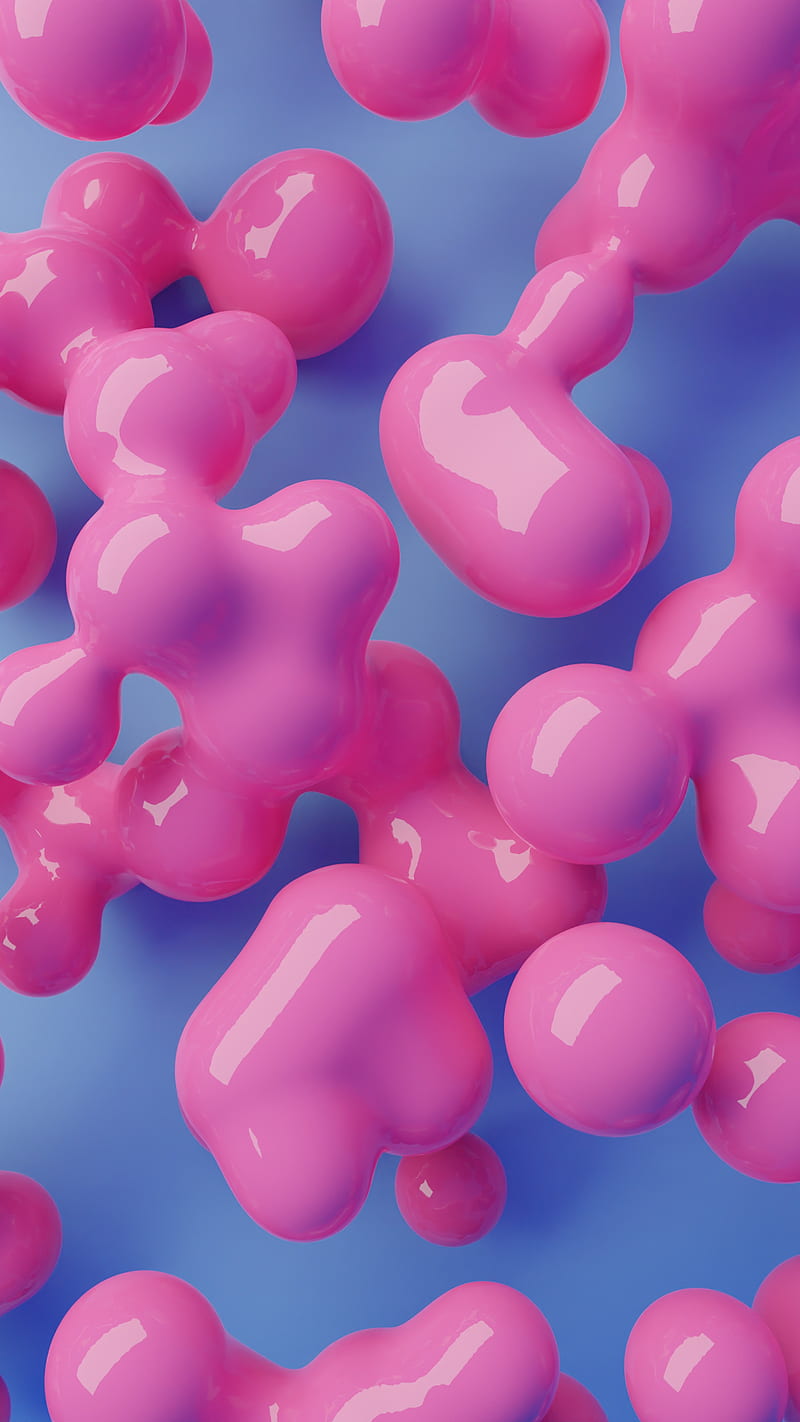 Bubblegum, 3d design, bubbles, fluid, gum, illustration, liquid, pattern, pink, reflections, HD phone wallpaper