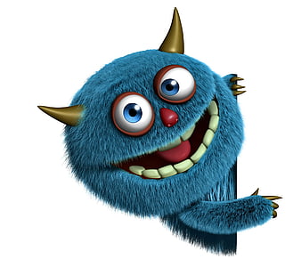 Cute Monster, 3d, ball, blue, face, fluffy, funny, HD wallpaper | Peakpx